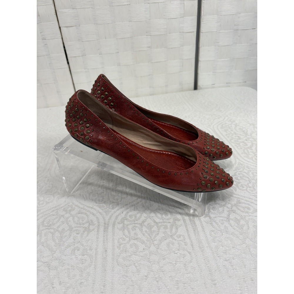 Frye Regina Studded ballet flats red leather brass studs women's 7m